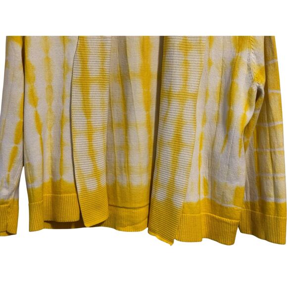 Vintage Calvin Klein yellow & white tie-dyed cropped open front cardigan size L - Picture 2 of 6